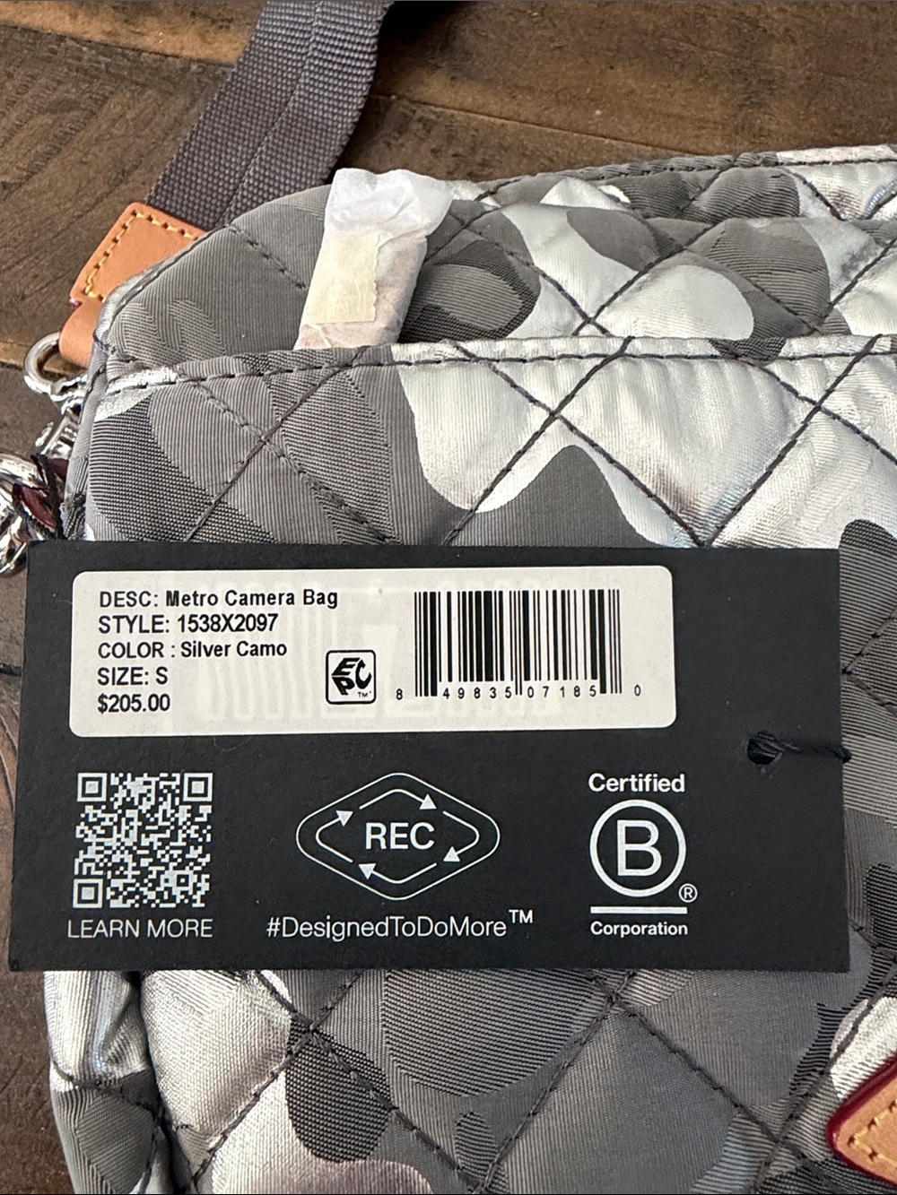 MZ Wallace Quilted Gray Camo Crossbody with Tan Trim - Picture 2 of 5